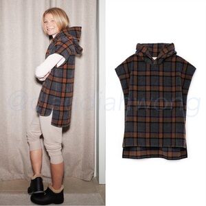 GWYN Taryn Wool Plaid Pullover Poncho Sweater in Earth